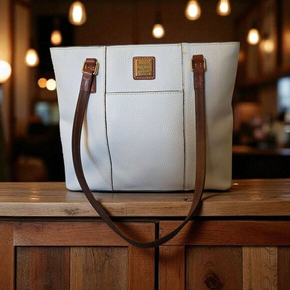 Dooney & Bourke Wexford Lexington Pebble Leather Tote Bag White Tan Handles Red - Picture 1 of 16